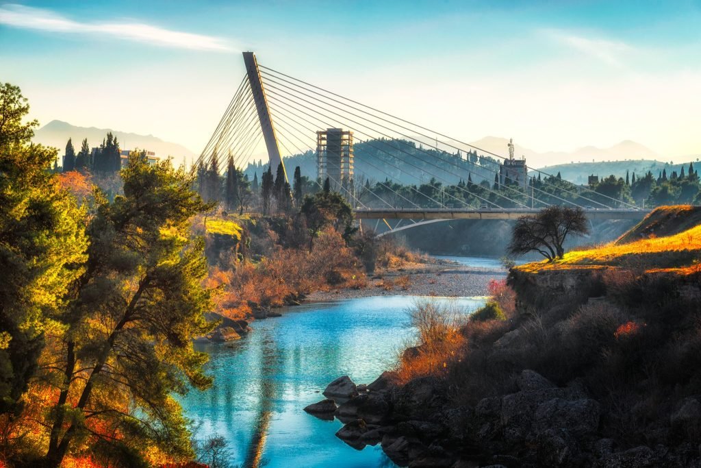 Millennium Bridge over the river in Podgorica
